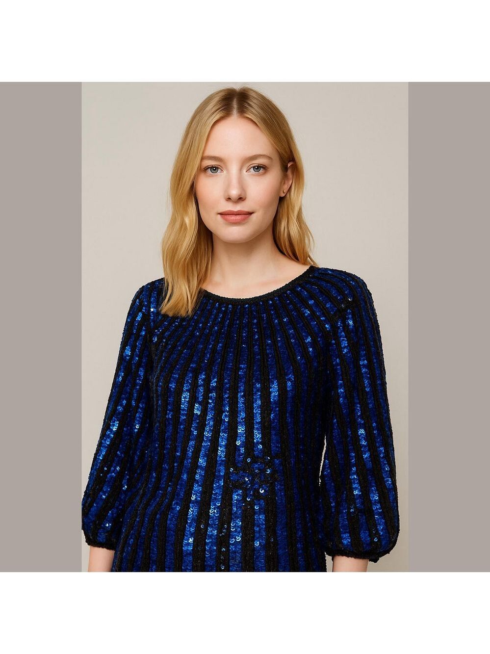 Vintage Blue Sequin Evening Top IRIS Brand Cocktail Evening Semi Formal